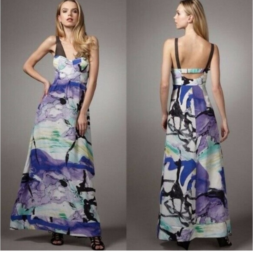 Leifsdottir Silk Lake Reflection Maxi Dress Watercolor Artsy Long Purple Women 8